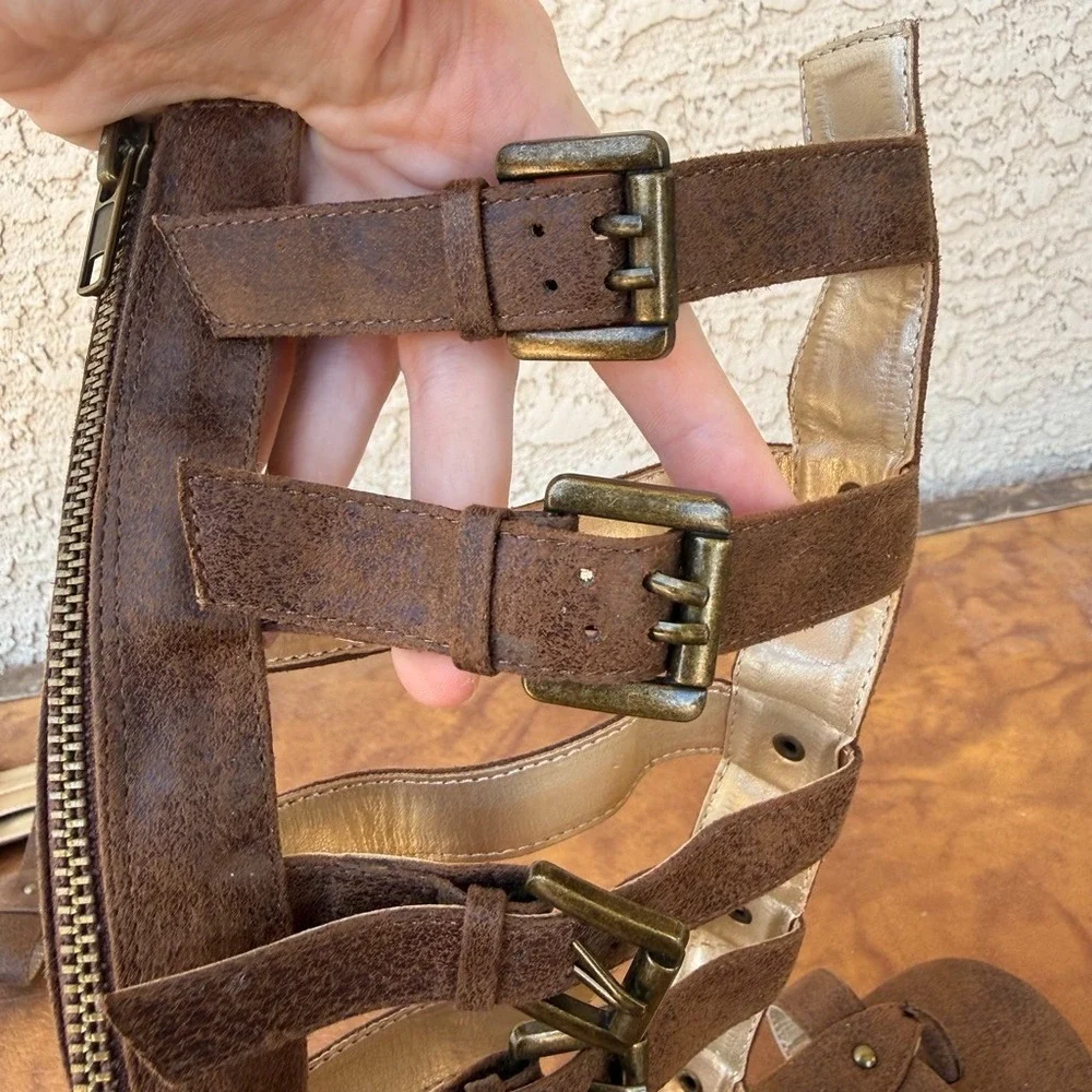 Joyfolie Jayla Youth 3 Brown Tall Gladiator Sandals Knee High Buckle Boho Girls